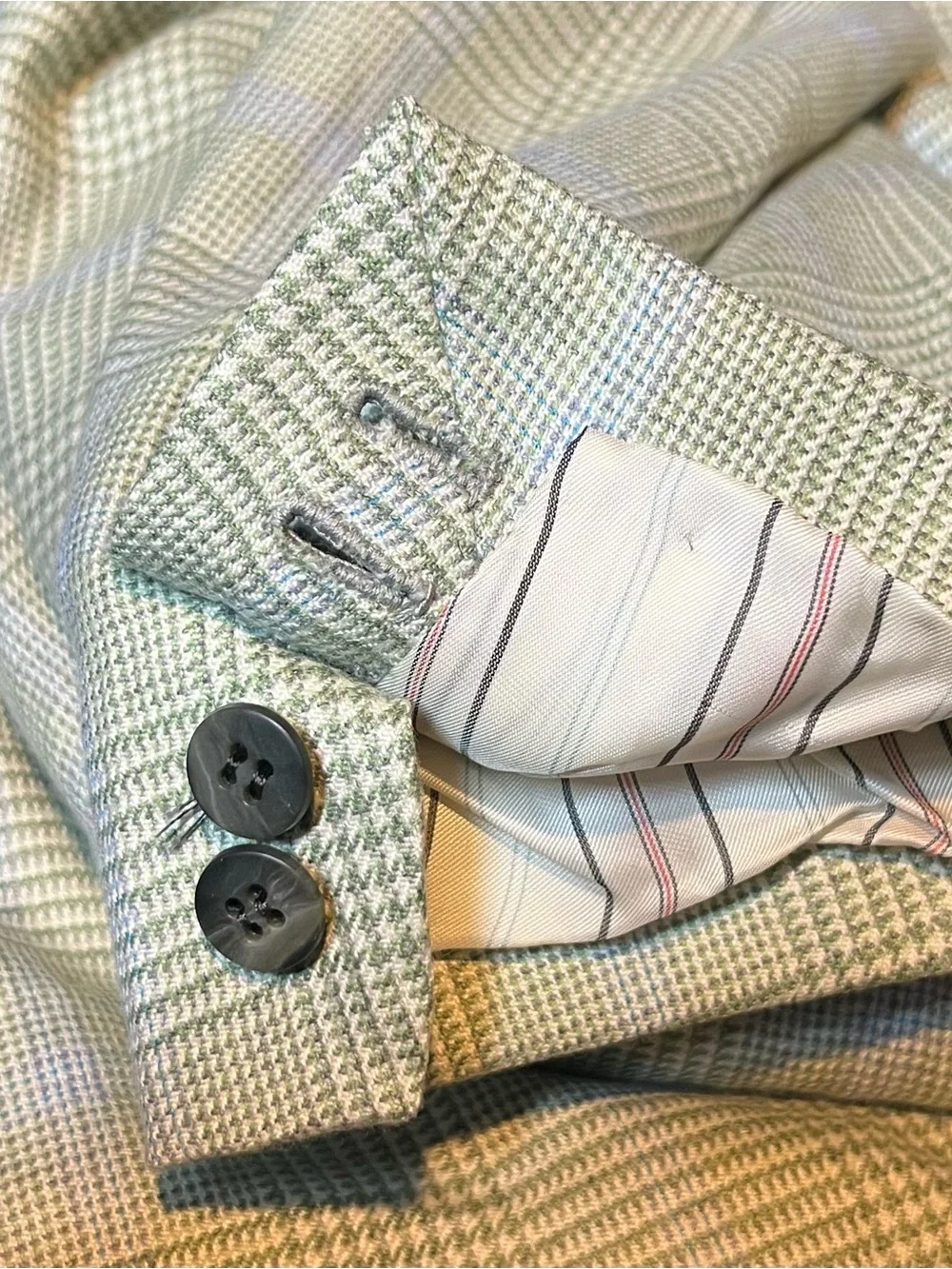 Bespoke Custom Men's 42L Mint Green Blue Windowpane Glen Plaid Blazer Jacket